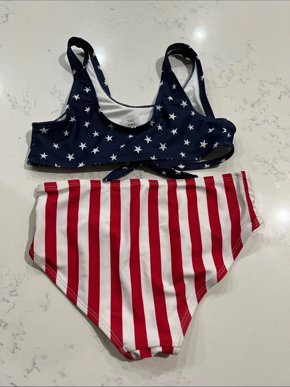 Old Navy Navy Star Crop Top & Red Stripe Bikini Bottoms